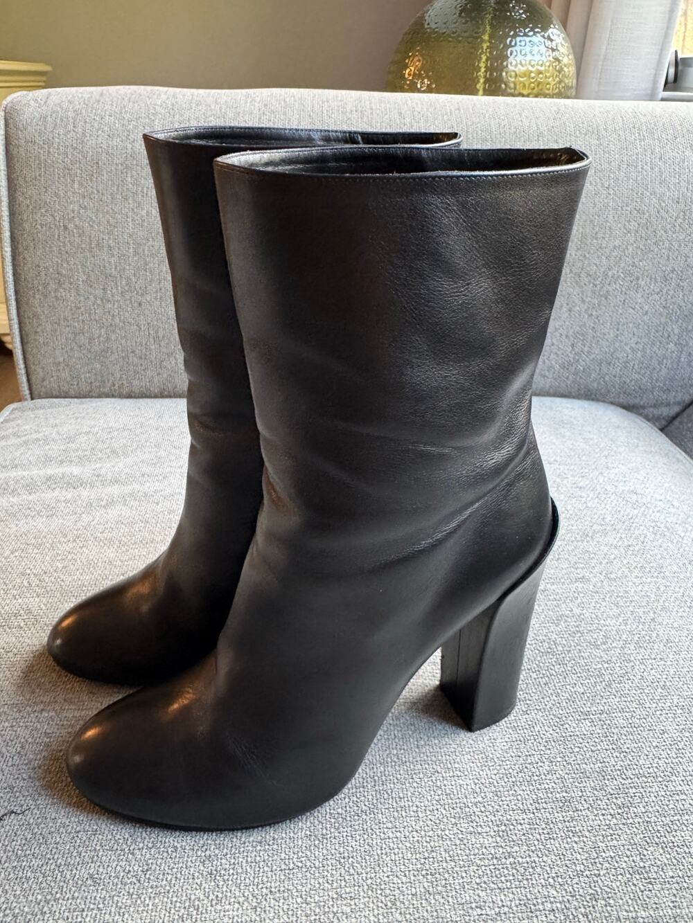 Paul Andrew Leather Ankle Heel Boot Black Slip-on Sz 38 US 8